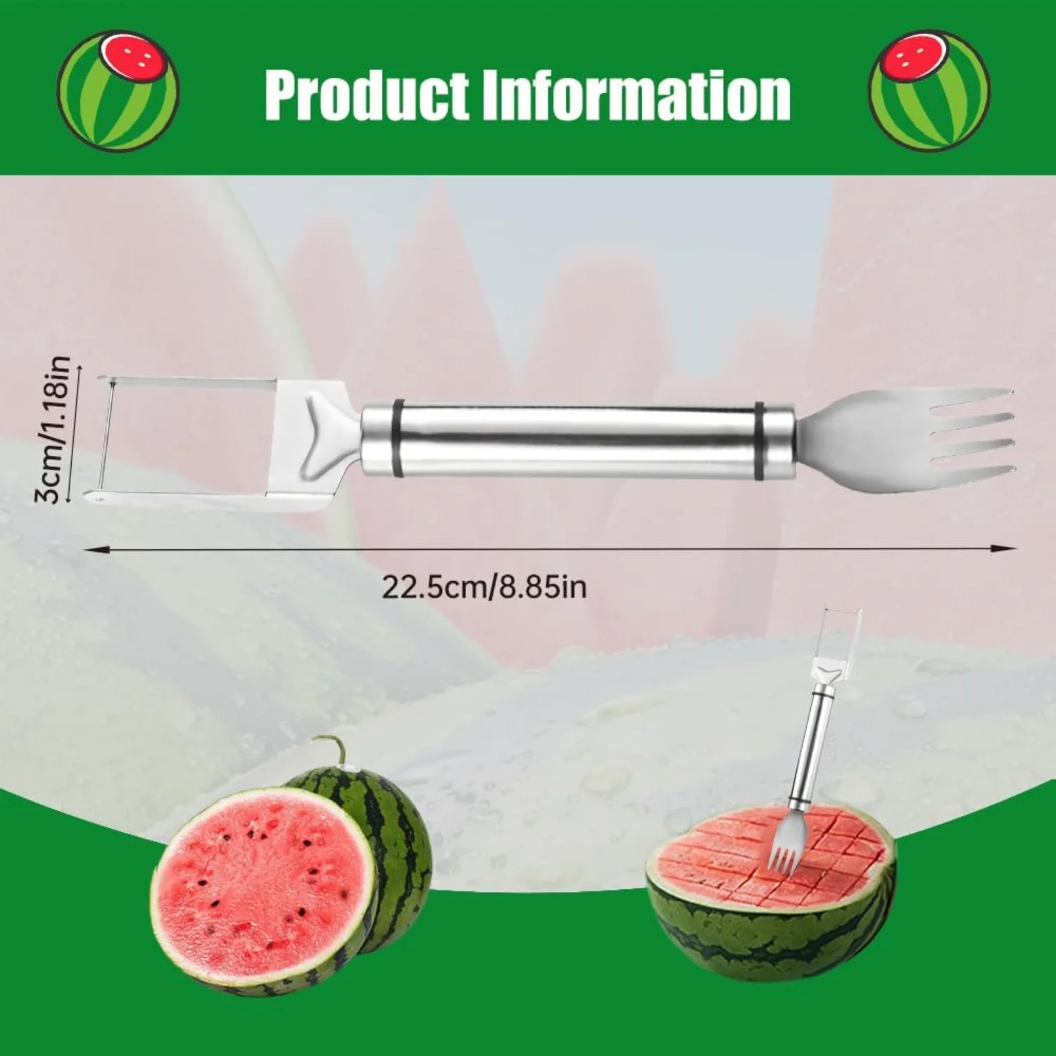 2-in-1 Stainless Steel Fruit , 2024 Upgraded Kitchen Gadget Watermelon Fork Slicer  Slicer Tool, Dual Head Fruit Forks Slicer  W