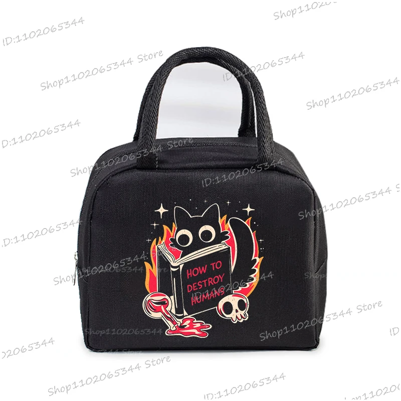 Cartoon Comic Cats Insulated Lunch Box Handbags Cute Animal Kitten Insulation Bento Pouch School Student Kids Women Lunch Bag