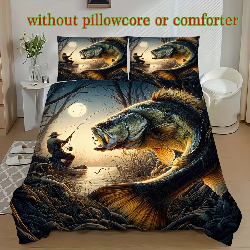Fashion 2-3pcs Duvet Cover Set. Crazy Fish Digital Printing - Soft and Breathable, Suitable for All Seasons and Fisherman