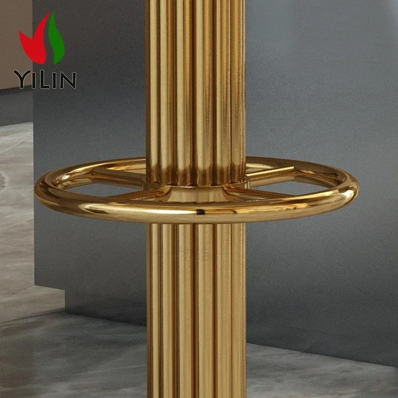 Moderne geborstelde keuken goud hoge rug luxe roestvrijstalen barkruk metalen barkruk stoel voor hotel