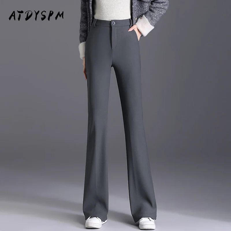 Korean Fashion Casual Office Lady Black Flare Pants Women Elegant High Waist Long Trousers Womens 2024 Autumn Winter Bottoms