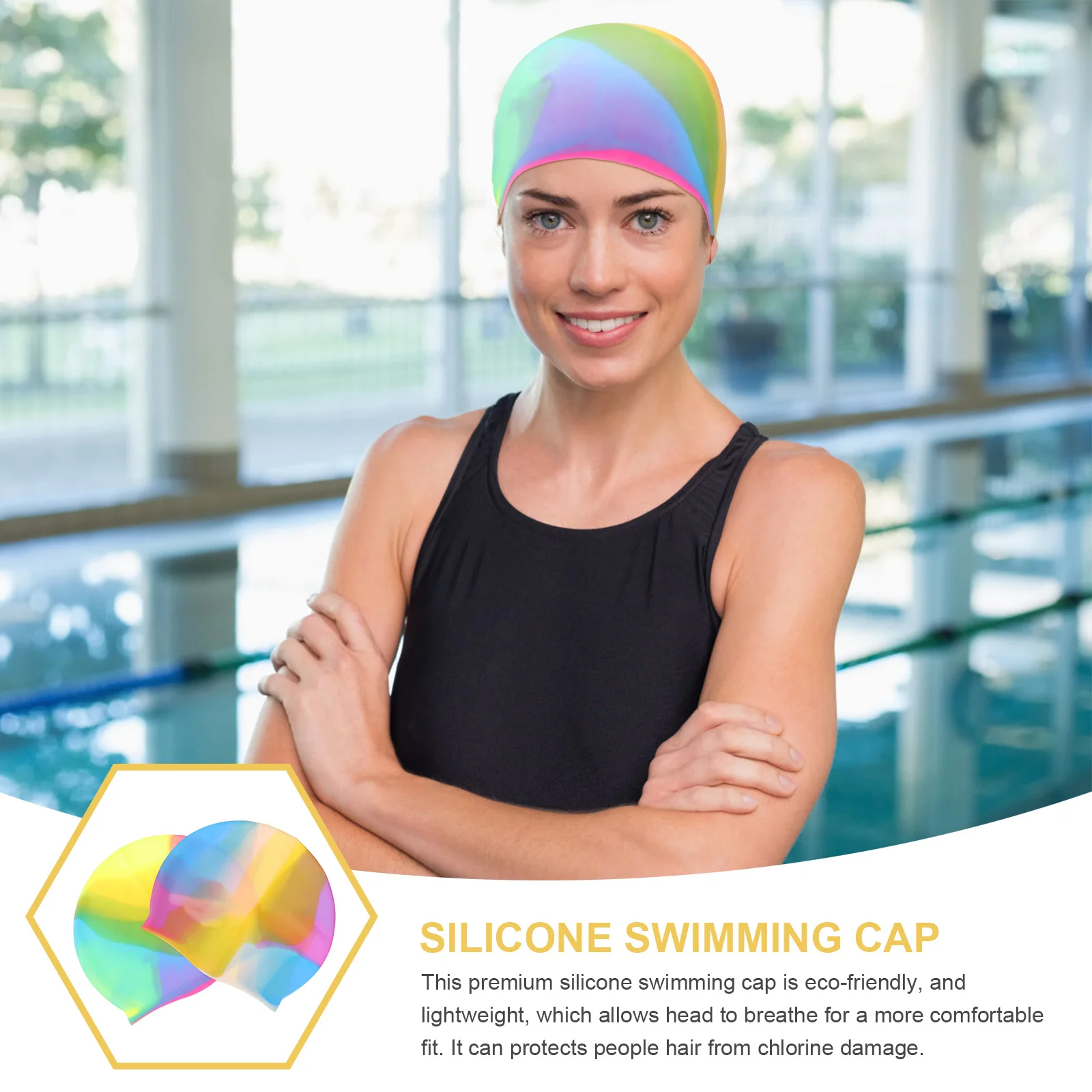 

2Pcs Silicone Swimming Cap Waterproof Elastic Lightweight Swimming Hat Sports Head Ear Protector Comfortable Swim Accessory