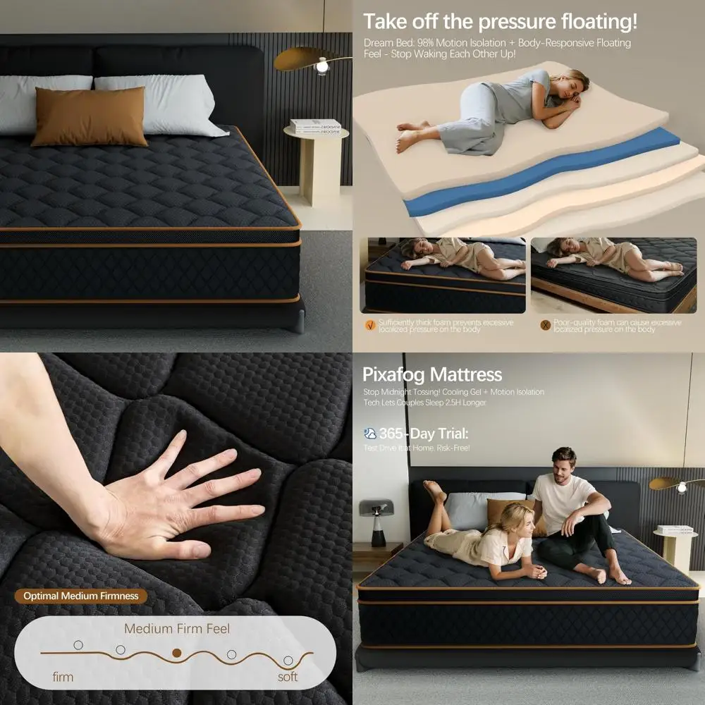 مرتبة هجينة مقاس 12 بوصة مع ملفات جيب ورغوة جل تبريد لدعم العظام وتخفيف آلام الظهر #1