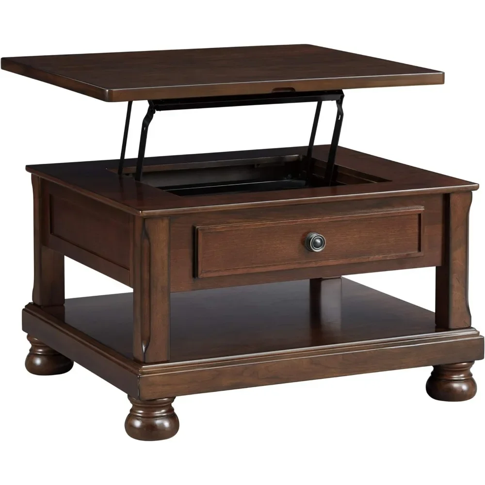 Vitation-Table basse relevable traditionnelle, finition à la main, marron foncé, 28.25 po x 32.75 po x 20 po H, meubles