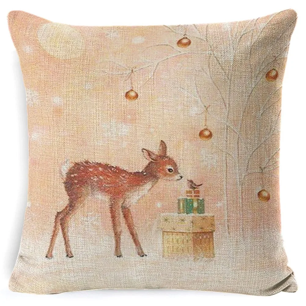 1pc Elk And Rabbit Cushion Cover Single-sided Printed Square Pillowcase Household Supplies Christmas Decor Home Decor 45cmx45cm