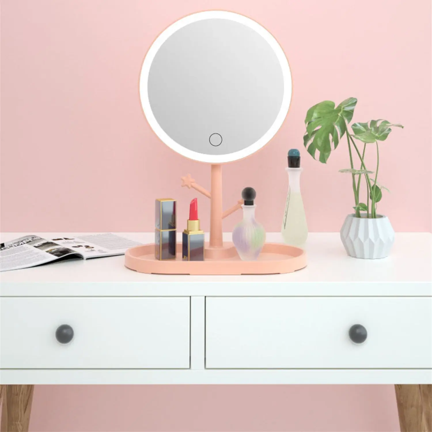 Dredroom-espejo Led portátil de mesa para maquillaje, recargable, con espejo