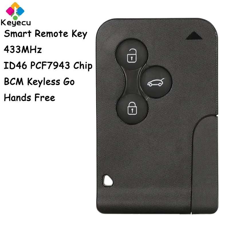 

KEYECU Keyless Go Handsfree BCM Smart Card Remote Car Key With 3 Buttons 433MHz ID46 Chip for Renault Megane 2 Scenic 2 Clio 2