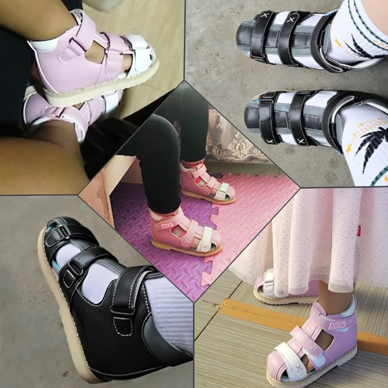 Ortoluckland-Sandalias ortopédicas para niños y niñas, zapatos escolares negros, calzado con soporte para arco descalzo