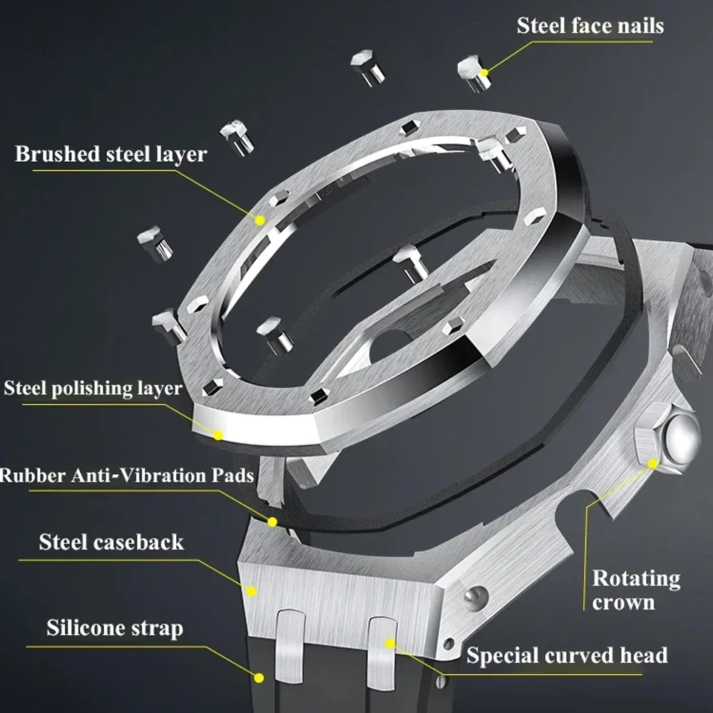 Gen4 GA2100 Casioak Mod kit 4th Generation Modification Frame Case Bezel For G Shock GA2100 GA2110 Metal Rubber Strap Wholesale