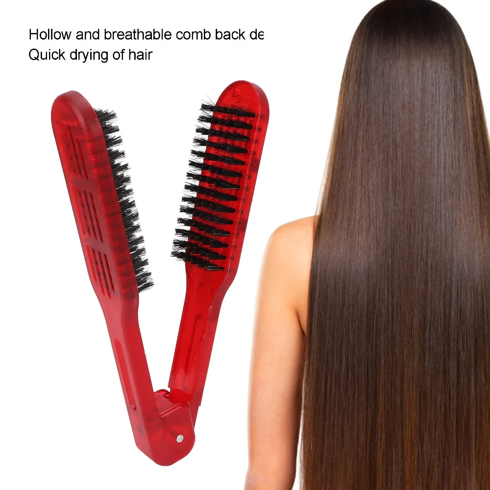 V-Shape Design Hair Straightening Brush Double Sides Portable Double Sided Hair Brush Convenient Splint Structure