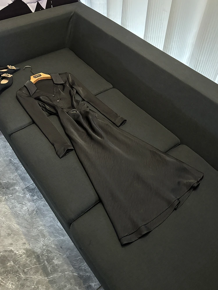 

Ele V-Ne irt Dr Women's Gown with Pleats Slimming High Waist Fi Tail Long Dr Gentle Sle Spring Autumn Winter