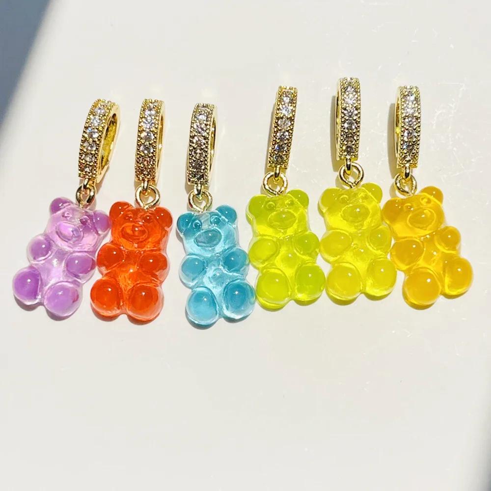 Crystal Bear Pendants for Women Necklace Gold Zircons Rainbow Color Transparent Resin Acrylic Gummy Bears Necklaces Jewelry