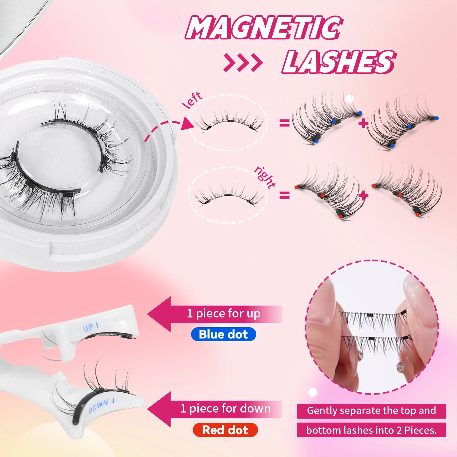 1 Pair of Magnetic False Eyelashes, Magnetic Eyelash Set, Comes with Eyelash Curler and Mirror, Natural Look Like No Makeup, Ultra-Natural False Eyelashes, Clear and Cute Criss-Cross Fairy Eyelashes, Reusable Natural Eyelash Extensions, Easy to Carry, Suitable for Daily Wear