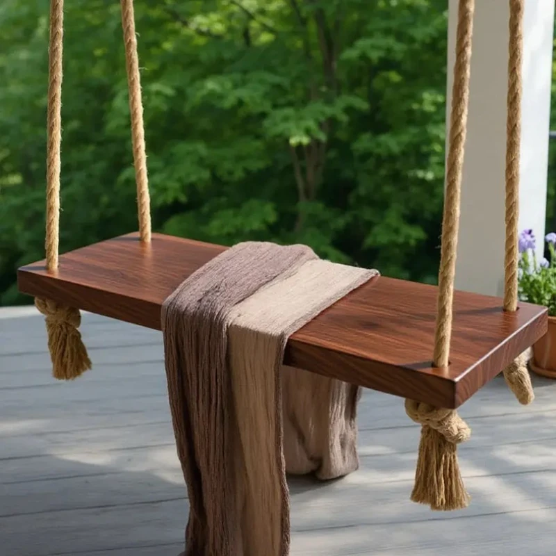 Outdoor Wood Swing Garden Hanging Chair Hammock Two Person Heavy Duty Steel Frame Canopy Waterproof Portable Padded Seat