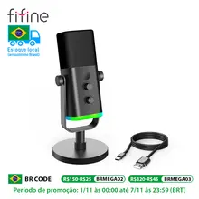 Fifine microfone dinâmico usb/xlr com controle rgb/jack de fone de ouvido/mudo, microfone para gravação de jogos de pc streaming AmpliGame-AM8