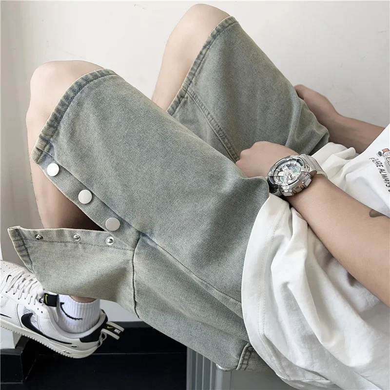 Celana Pendek Solid Pria Pinggang Tengah Sporty Longgar Panjang Lutut Bernapas Remaja Vitalitas Muda Pakaian Jalanan Santai Antik Cocok untuk Semua