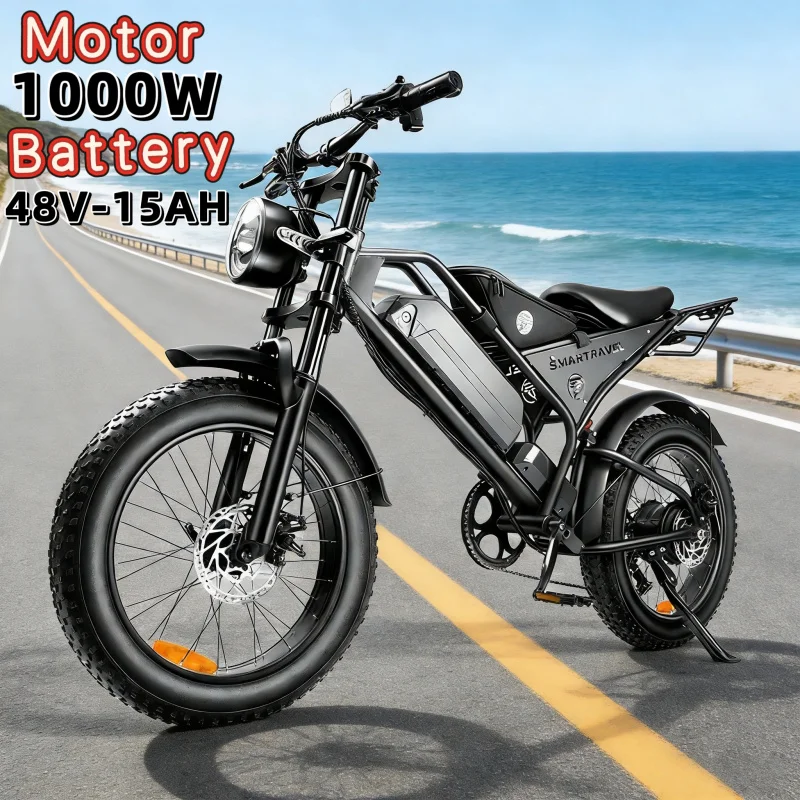 

20-inch 4.0 snow tire E-Bike, 1000W high-speed motor mountain electric bicycle, 48V15AH lithium battery adult electric moped