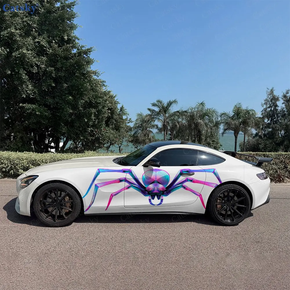 2pcs Iridescent Monster Spider Car Side Wraps, Self-Adhesive PVC Waterproof & Scratch-Resistant Stickers, Car Accessory Gift
