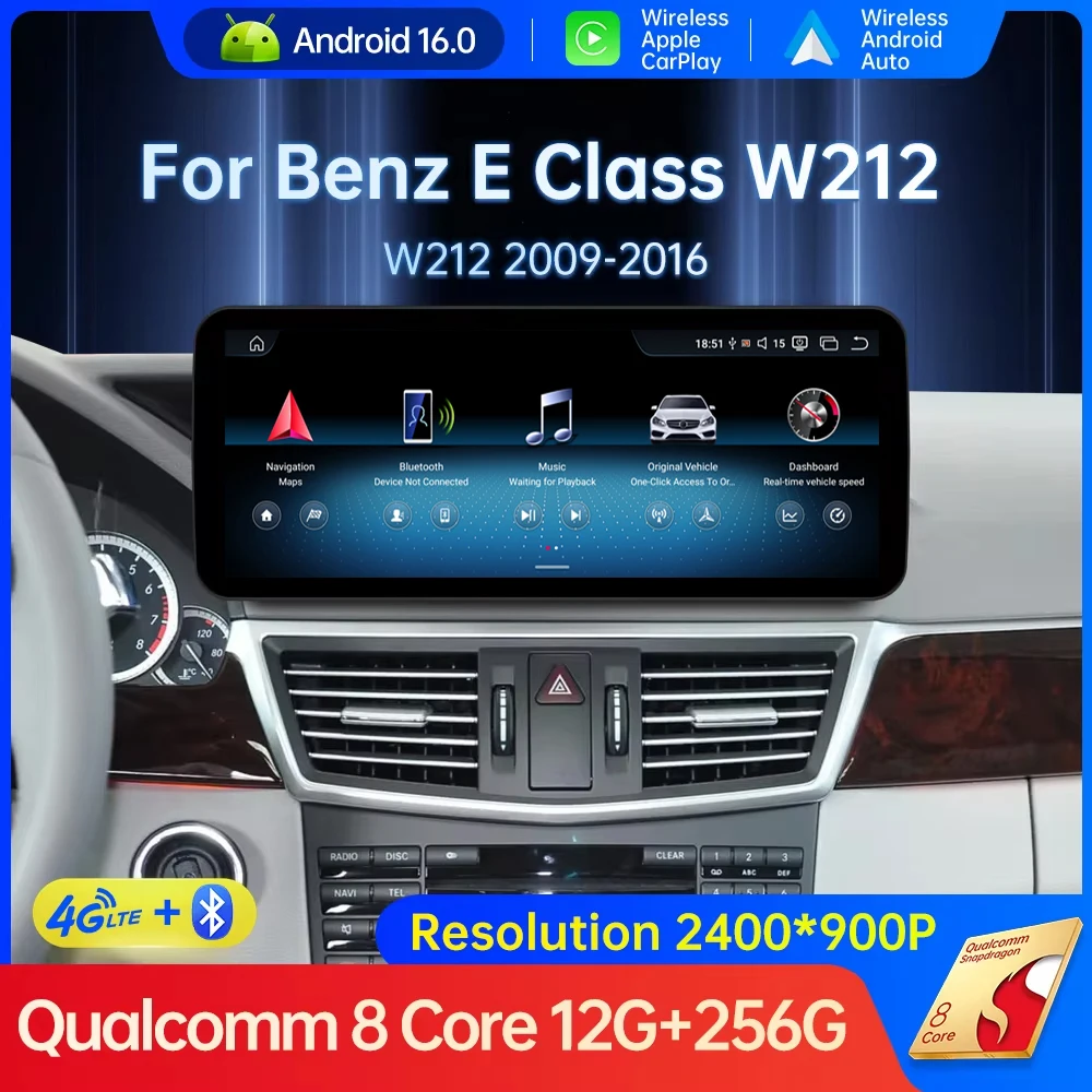 Wireless Auto for Mercedes Benz E Class W212 2009 - 2015 Android 16 Car Radio Multimedia GPS Navigation DSP Stereo BT 4G Wifi