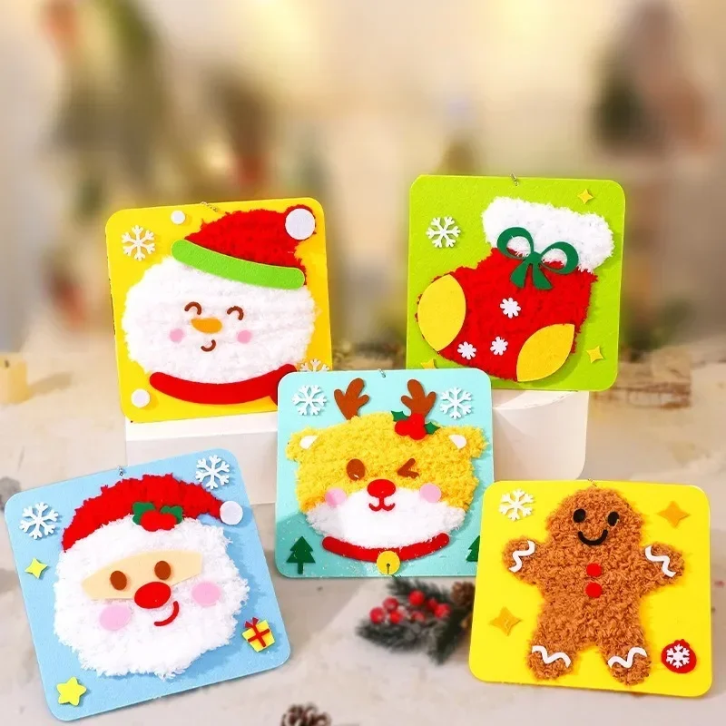 Natal dos desenhos animados diy conjunto de agulhas de perfuração brinquedos papai noel elk veados fio de natal desenho bordado diy fazendo material saco