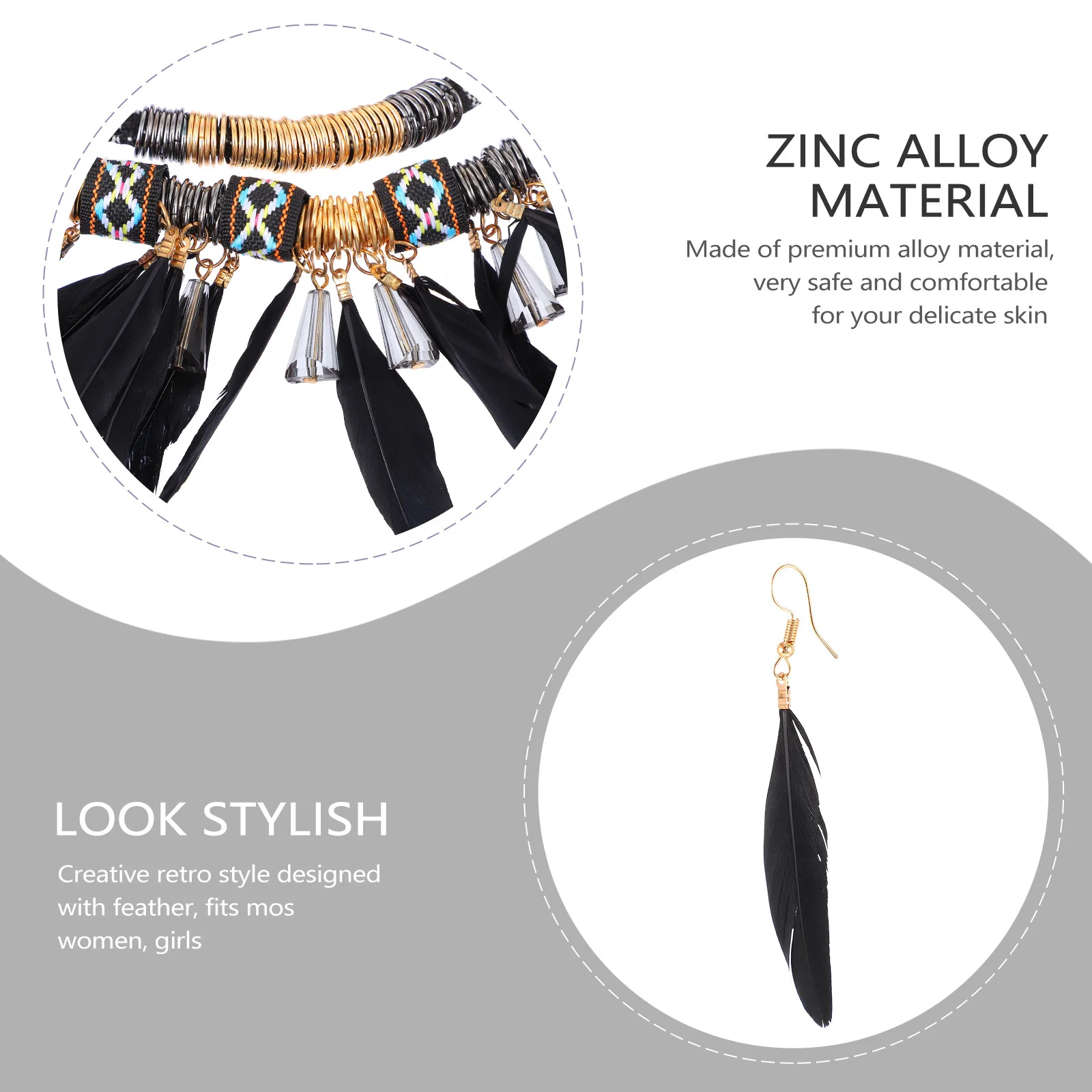 

1 set Tassel Jewelry Set Retro Alloy Pendant Necklace Earrings For Women Girls Multi Layer Fringed Choker Tribal