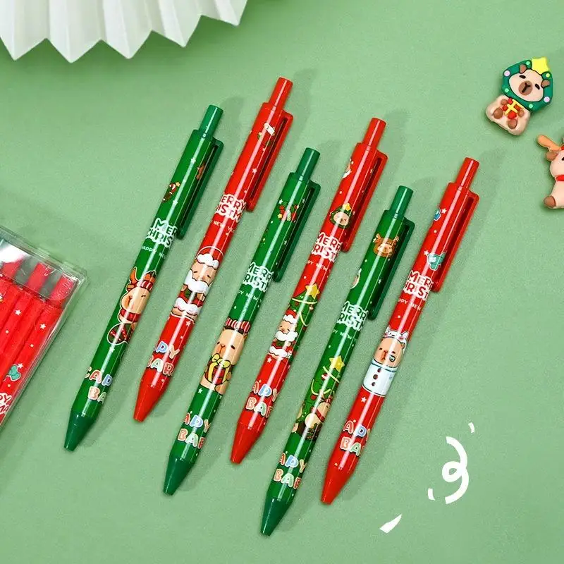 

6 шт./компл., милые рождественские ручки с капибарой, мультяшные ручки Санта-Клауса, снеговика, лося, гелевые ручки, офисные школьные принадлежности, рождественские подарки