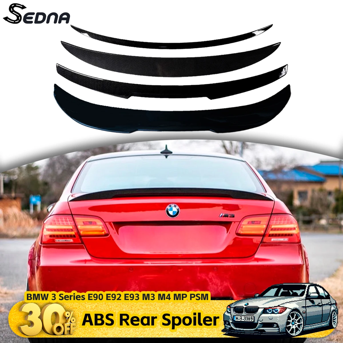 Para bmw série 3 e90 e92 e93 m3 m4 mp psm estilo preto brilhante fibra de carbono traseiro tronco spoiler asa para ajuste de carro aprimorado