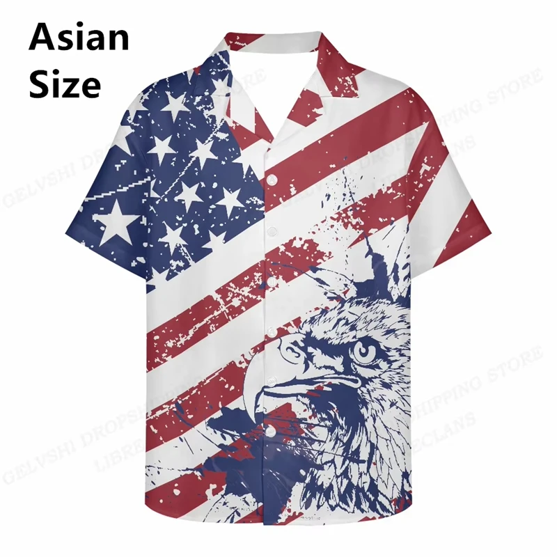 American Flag Bull Printed Mens Shirt Hombre Fashion Hawaiian Shirt Leisure Beach Eagle Shirt Retro Lapel Collar Men's Clothing