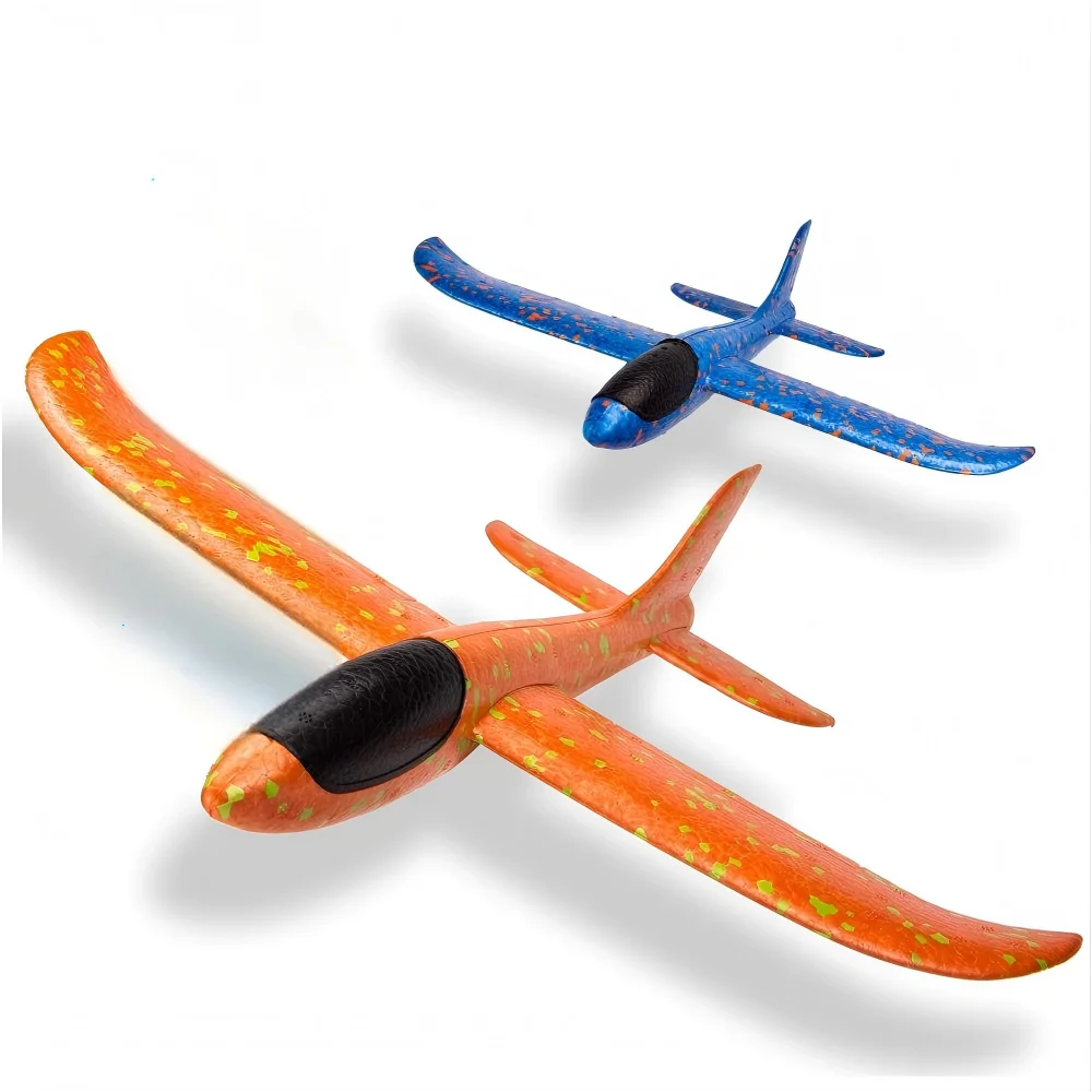 2 Pack Foam Airplane Set - Blue & Orange Plane for Outdoor Sports, Lightweight Flying Toy for Family Interactive Activity