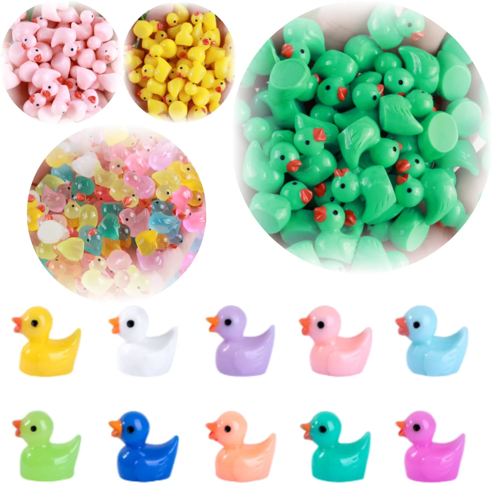 50/100PCS Mini Resin Green Ducks St. Patrick's Day Tiny Duck Figurines Irish Small Duck for Dollhouse Landscape Ornament Decor
