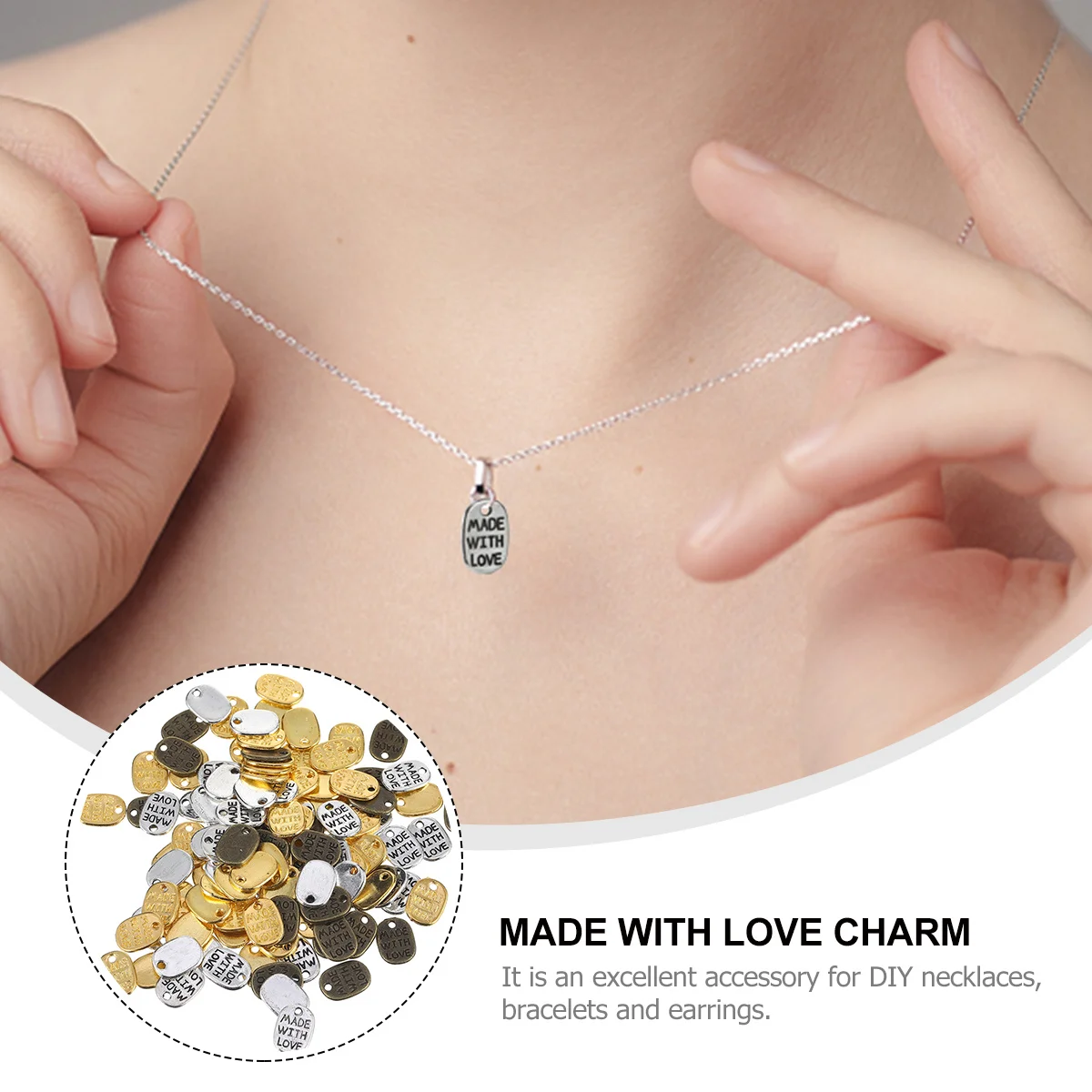 

360Pcs Alloy Pendant Charms Made with Love Clear Engraving DIY Jewelry Pendants for Bracelets Earrings Accessories