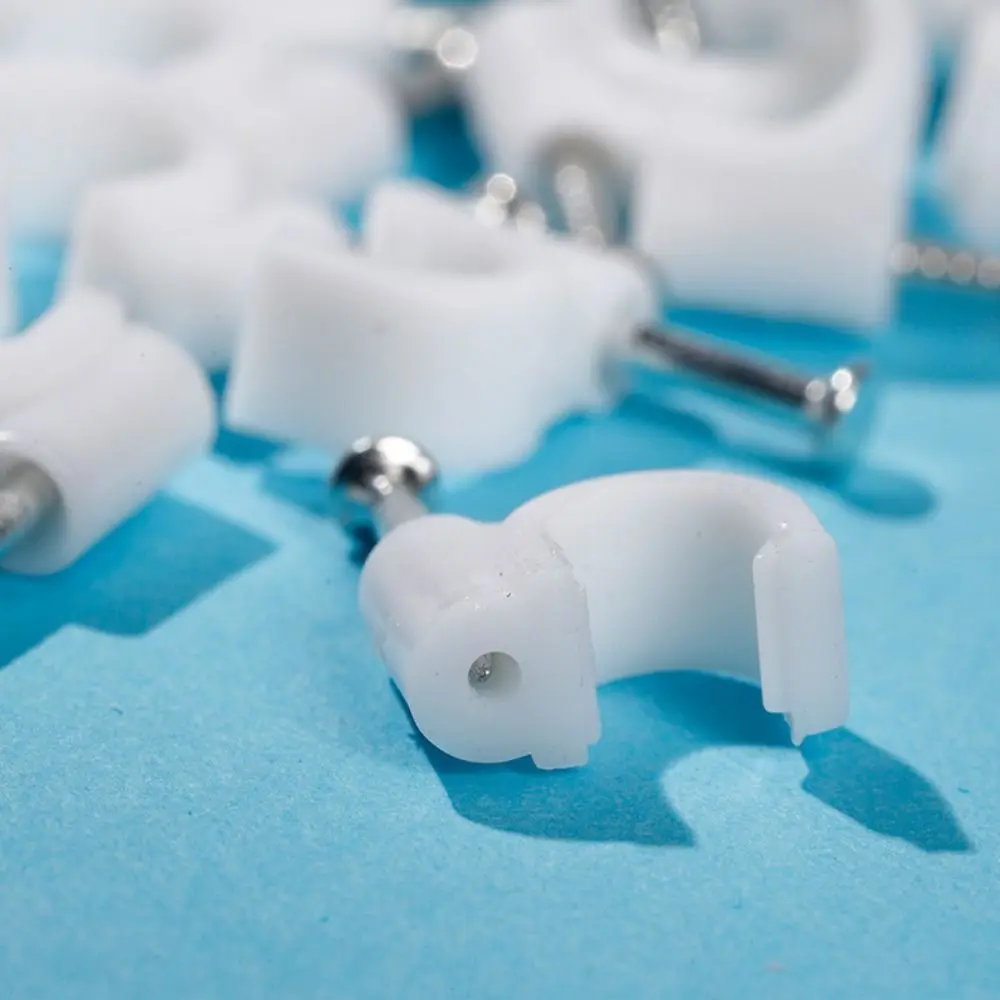 500pcs/bag Steel Nail Steel Nail Wire Clips Wall Mounted Round Design Portable Wall Mount Cord Clamp Sturdy Material