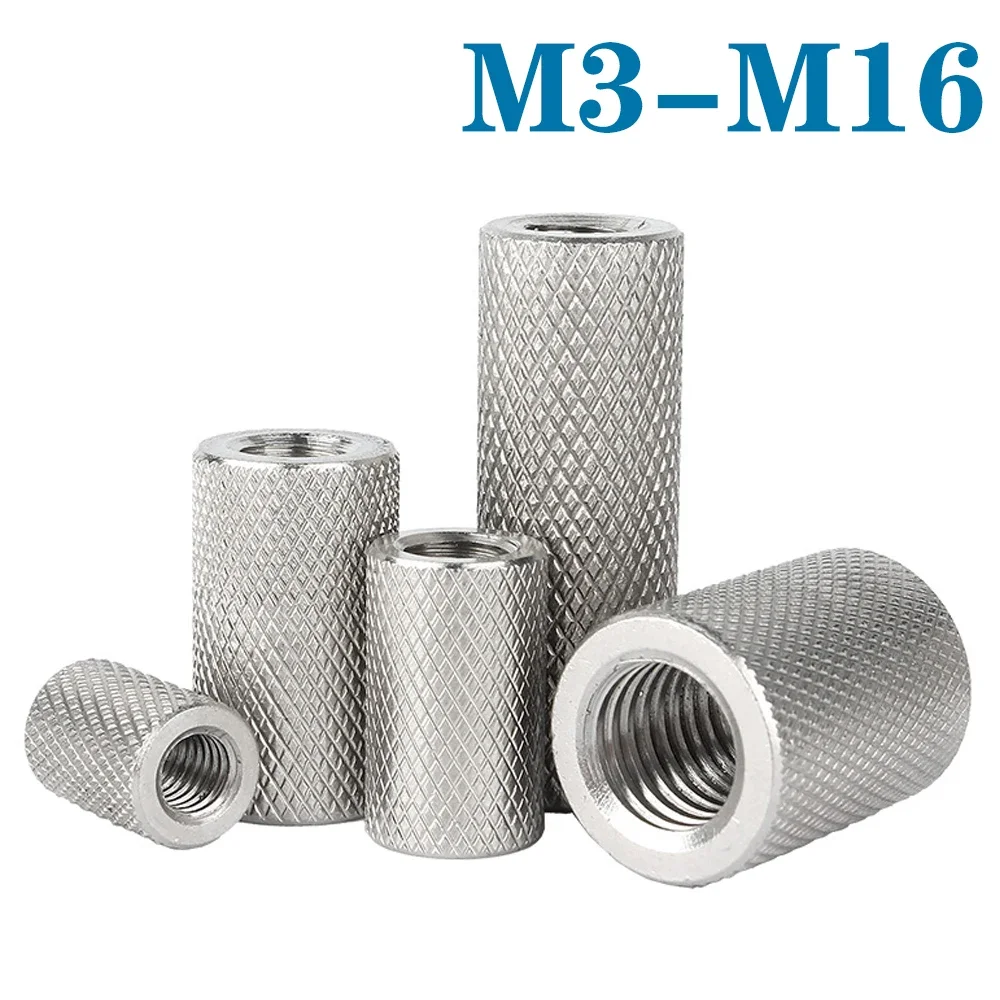 

2-5Pcs Extended Cylindrical Flat Head Knurled Coupling Nut M3 - M16 Stainless Steel Long Extenion Hand Thumb Tighten Nuts