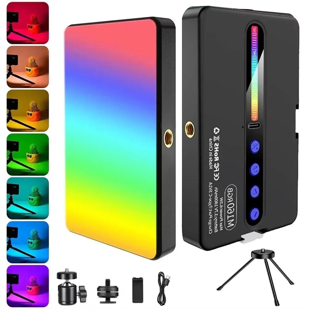 Dimmable RGB LED Video Light CRI 95+ Rechargeable Camera Light Built-in 1800mAh Full Color Output Bi-Color Panel Light