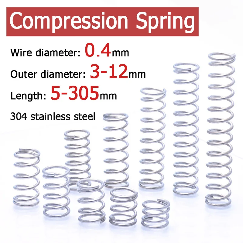 

10pcs Wire Diameter 0.4mm 304 Stainless Steel Spring Steel Y-shaped Compression Spring OD 3/4/5/6/7/8/9/10/12mm Length 5-305mm