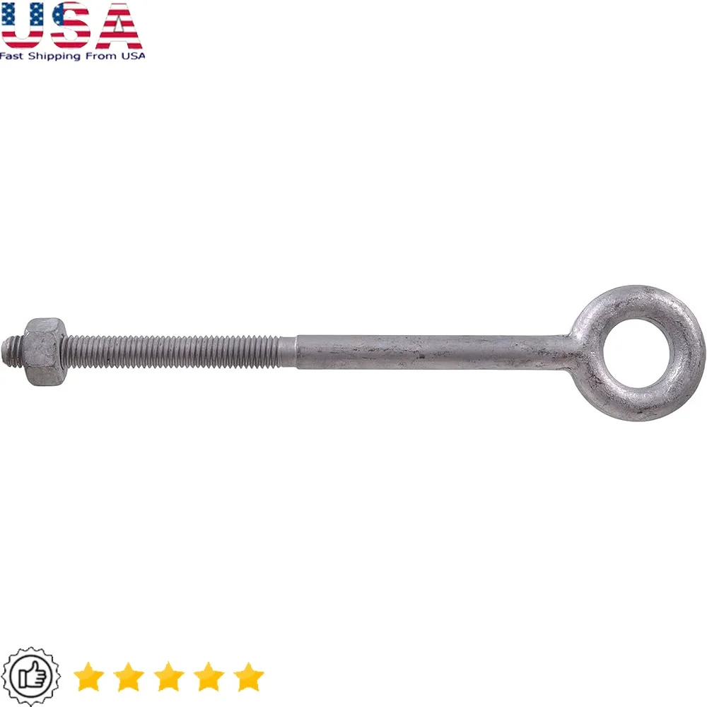 

Galvanized Eye Bolt with Hex Nut 1/2" 13 UNC Heavy Duty Steel Fasteners Securing Ropes Cables 5 Pack