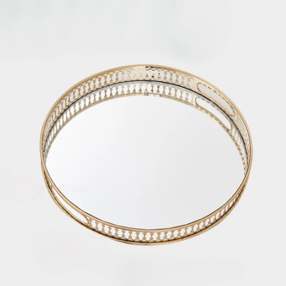 

Роскошный золотой зеркальный поднос для хранения, прямоугольный круглый металлический поднос для ювелирных изделий, большая вместительная стеклянная поднос для макияжа, украшение для чая