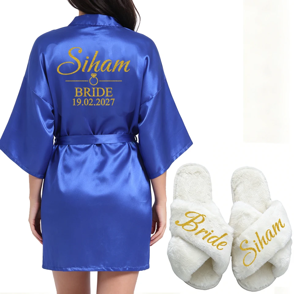 Customizable Personalized Robe for Bride Bridesmaid with Name And Date Birthday Party Gown Add Any Text Bathrobe - Unique Giftin view 6