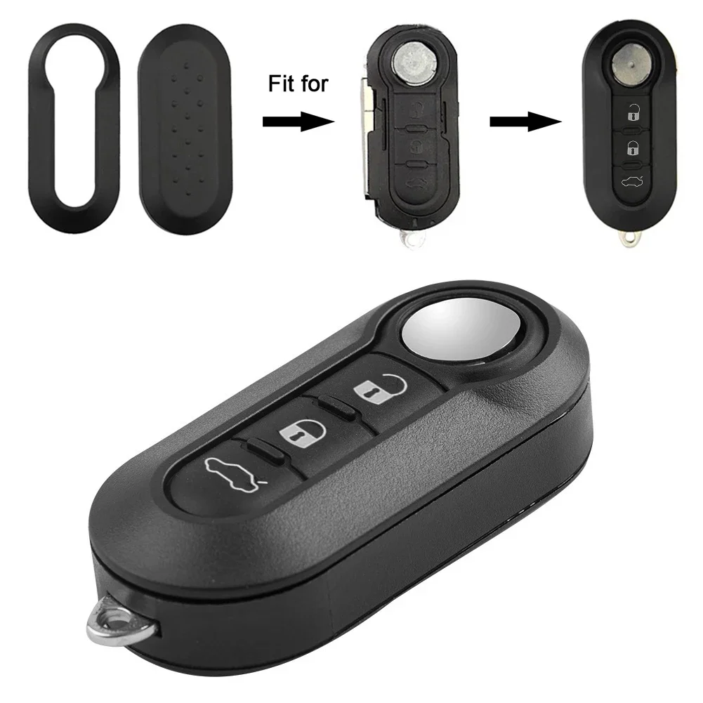 Remote Flip Key Shell Case Car Key Pad for Fiat 500 Panda Punto Bravo Replacement Key Case 3 Buttons Rubber Button Pad