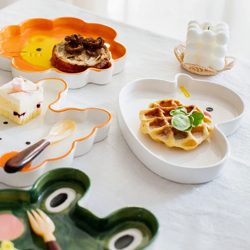 Cute Cartoon Underglaze Color Animal Ceramic Breakfast Plate Children\'s Rice Plate Fruit Cake Dessert Dish Dinner Plates