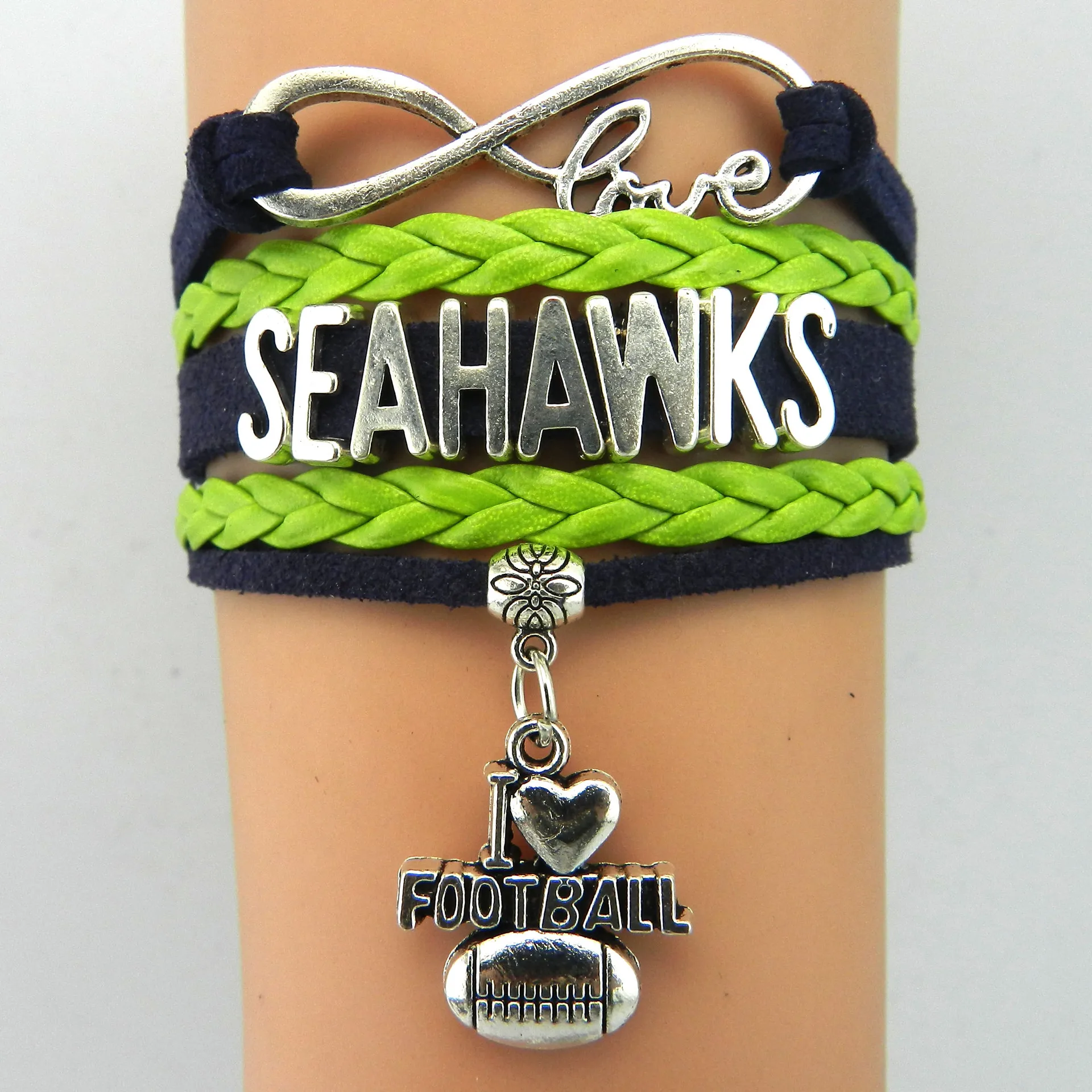 10PCS Love Seahawks Bracelet Adjustable Rope For Women And Men Wrap Bracelets Football Bangles Jewelry