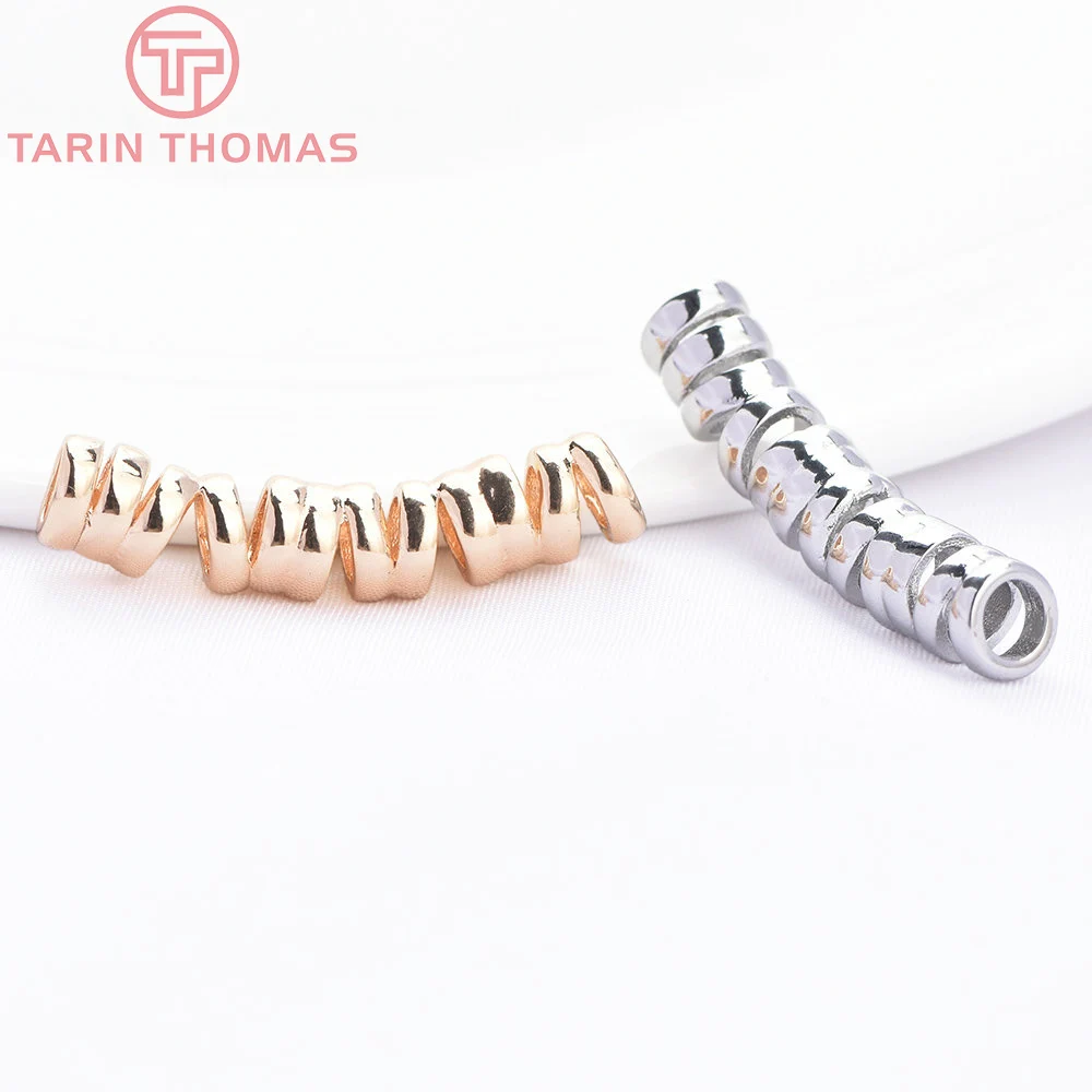 (9086) 2PCS 28.5x5.5MM 24K Gold Color Brass Telephone Line Bending Tube Necklace Pendants High Quality Jewelry Making Findings