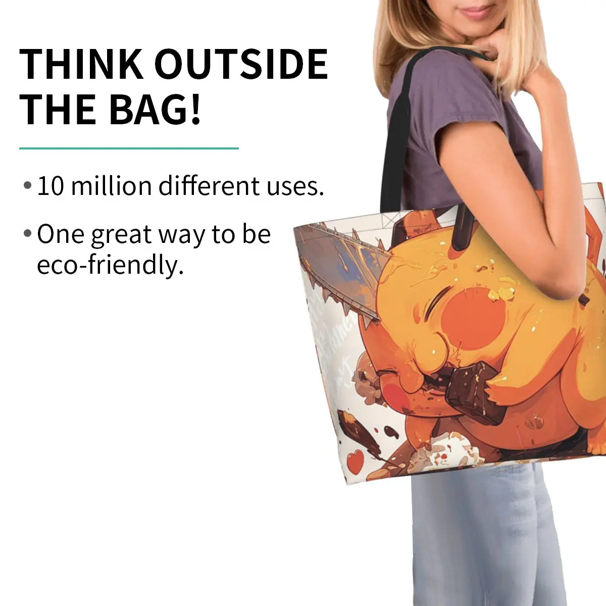 Chainsaw Man Pochita Shopping Tote Bag Canvas Large Capacity Shoulder Bags Shopper Grocery Handbag for Women