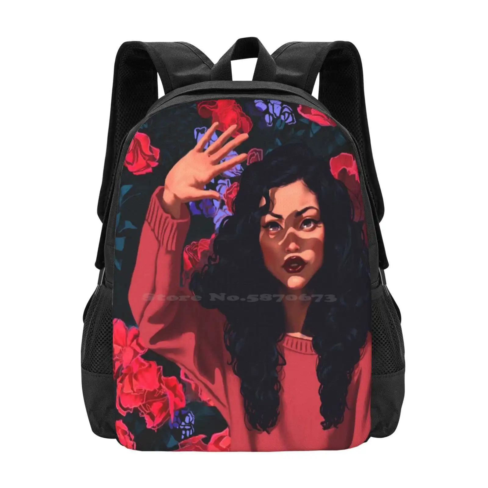 Red Flowers Girl Hot Sale Backpack Fashion Bags Flowers Red Flower Wall Floral Latina Girl Pretty Cute Sun Comic Manga Cartoon