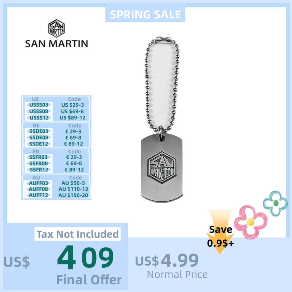 

San Martin Brand Bead Chain Hang Tag 40mm Metal Watch Accessory Stainless Steel Key Rings With Logo Keychain Small Peripheral