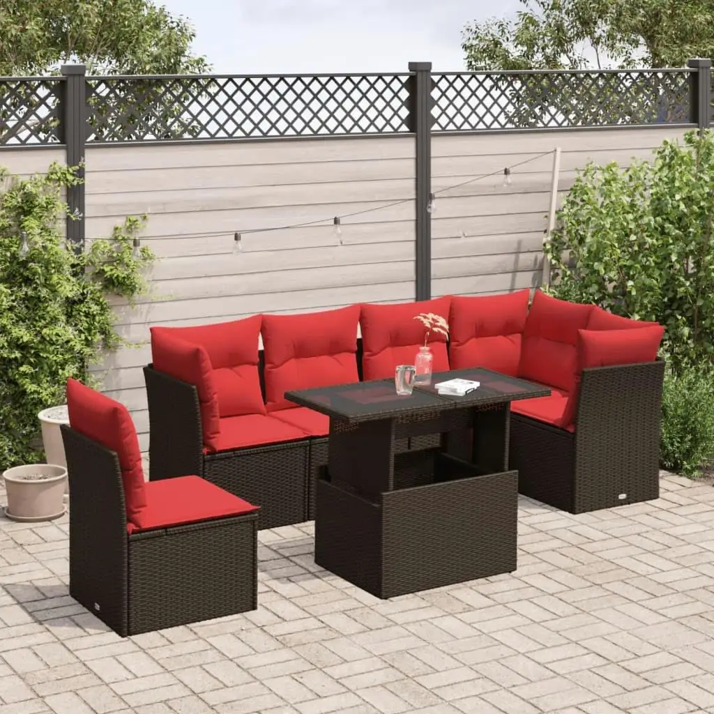 

7 Piece Outdoor Patio Sofa Set with Cushions Brown Wicker Furniture Garden Seating