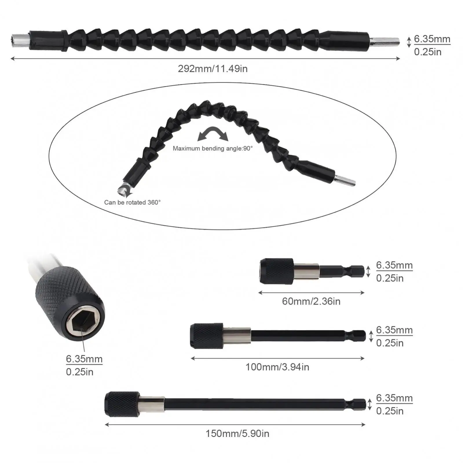 5pcs/set 1/4-Inch Drill Bit Extension Set Flexible Drill Bit Extension Shaft Quick Change Magnetic Screwdriver Bit Holder