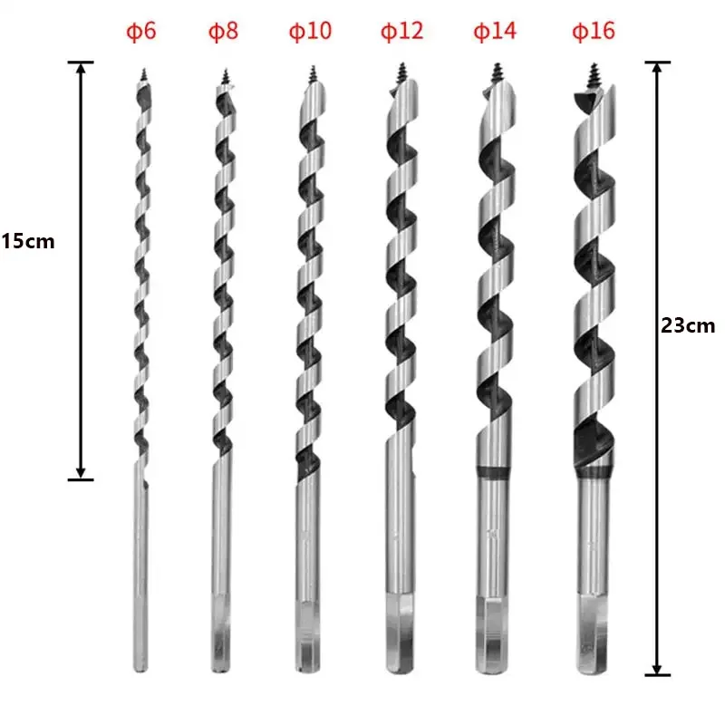 6pcs 9inch Auger Drill Bits Kit 6-14mm High Carbon Steel 230mm Woodworking Auger Drill Hole Saw Hex Shank Woodworking Tools