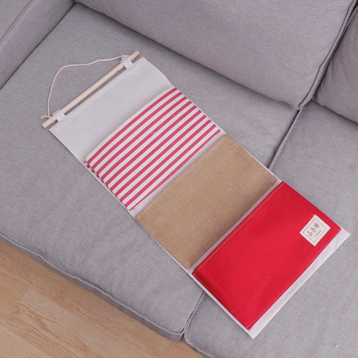 

3-Pockets Wall Hanging Storage Bag Cotton Linen Waterproof Organizer For Bathroom Kitchen Door Wardrobe Red