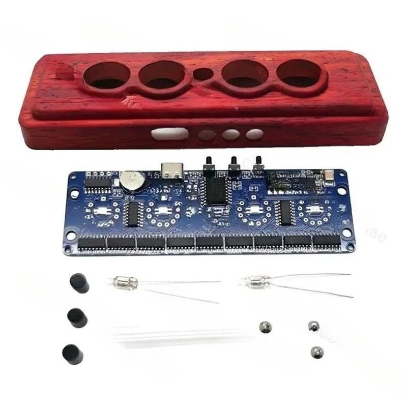 4-Digit Nixie Tube Clock Kit | Red Pear Wood Case, Not Including IN-14 Tubes